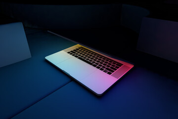 Laptop on a technological background