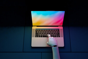 Robot hand pressing laptop key