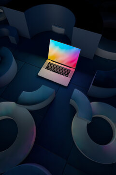 Laptop on a technological background