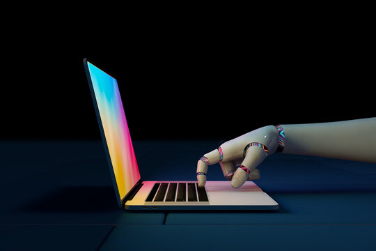 Robot hand pressing laptop key