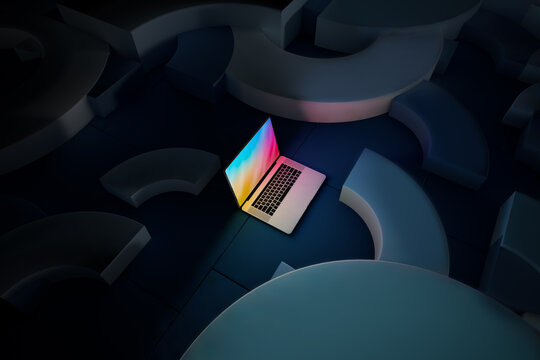 Laptop on a technological background