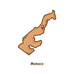 Hand Drawn Map of Monaco with Brown Color. Modern Simple Line Cartoon Design. Good Used for Infographics and Presentations - EPS 10 Vector