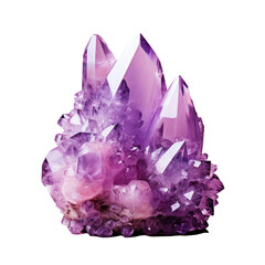 Amethyst crystals contrast against transparent background
