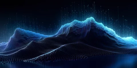 Fototapeten Data technology futuristic illustration. Blue wave pattern on a dark background.  © EMRAN