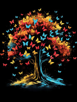colorful tree with butterfly-shaped leaves. AI generated images