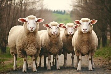 A group of sheep standing outdoors. Generative AI