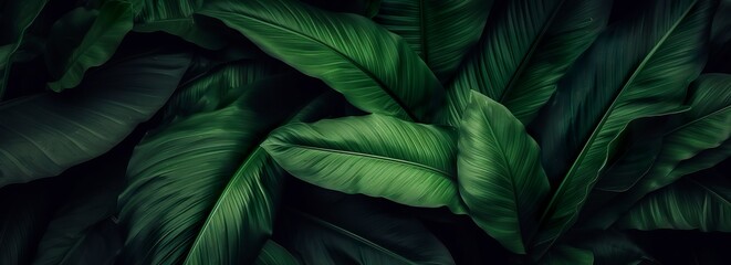 Abstract green leaf texture with nature background, tropical leaf.  - obrazy, fototapety, plakaty