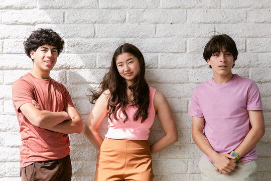 Multiracial teenagers street portrait
