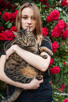 The young woman and her cat