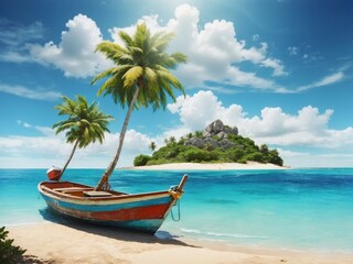 Obraz na płótnie Canvas Beautiful beach background, tropical island view from beach,Generative AI