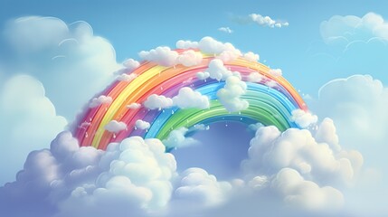 Fantasy sky rainbow. Fairy skies rainbows colors, magic landscape and dream sky background illustration. - obrazy, fototapety, plakaty