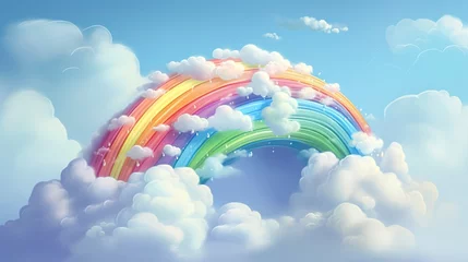 Gordijnen Fantasy sky rainbow. Fairy skies rainbows colors, magic landscape and dream sky background illustration. © EMRAN