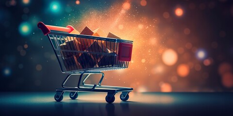 Digital E-Commerce Sales Increase.  Save Time and Money with Multiple Products in One Cart. Shop with Confidence. E-commerce concept.  - obrazy, fototapety, plakaty
