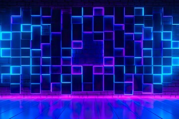 Fototapeta premium blue and purple lighted panels on a wall. generative AI