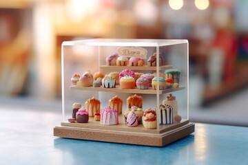 A Taste of Sweetness. A Pop Mart Blindbox Cake Shop with a Clean Background. AI Generative