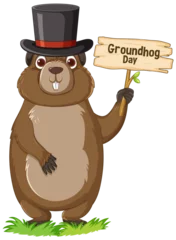 Foto auf Acrylglas Kinder Adorable Groundhog Cartoon Celebrating Groundhog Day