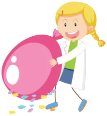 Foto auf Acrylglas Kinder Cute Female Scientist Cartoon Character Conducting Static Electricity Experiment