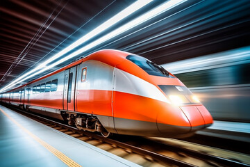 High-speed train in motion on a blurred background