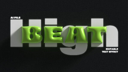 3d inflate high beat editable text effect - obrazy, fototapety, plakaty