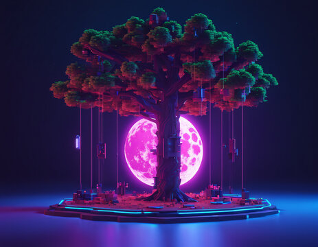 moon behide tree