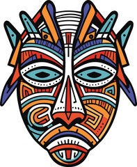 African tribal mask vector illustration on isolated background, tribal masks for t-shirt design, sticker and wall art