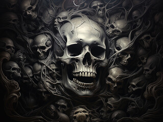 skull drawing - wall of skulls