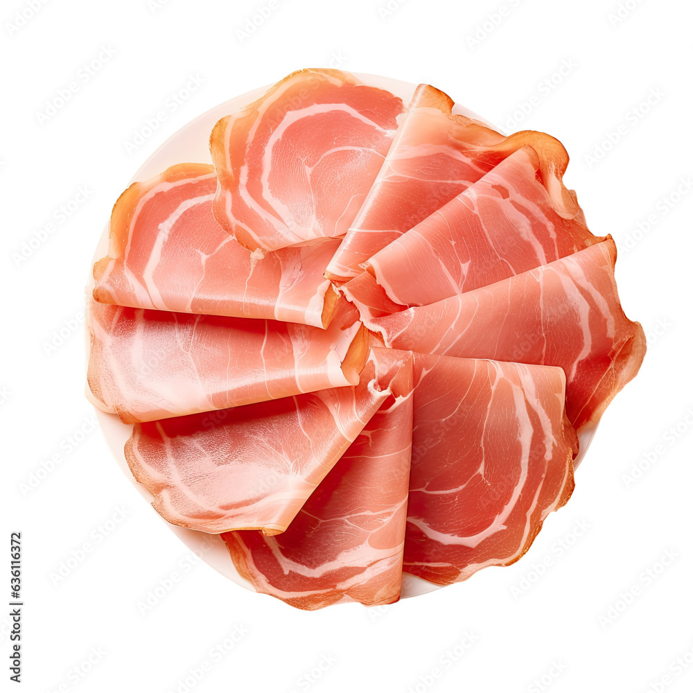 Canvas Prints Top view of ham slices on transparent background