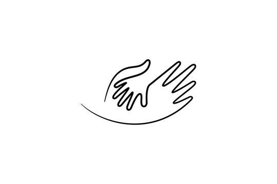 Child And Parent Hand Logo In Continuous Line Design Style