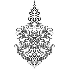 Carpet components. black stripes. rug Oriental ornament with floral motifs. Indian design element for henna tattoo, adult coloring book, greeting card, wedding invitation or spa beauty flyer. © pichet