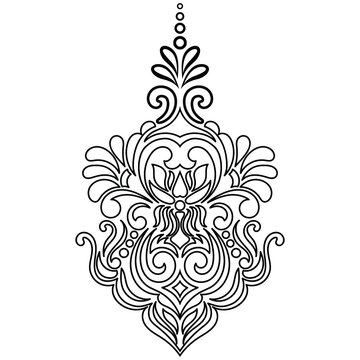 Carpet components. black stripes. rug Oriental ornament with floral motifs. Indian design element for henna tattoo, adult coloring book, greeting card, wedding invitation or spa beauty flyer.