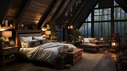 Cozy Cottage Bedroom: Rustic Charm & Wood Accents Generative AI