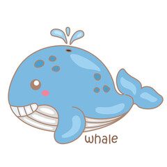 Alphabet W For Whale Vocabulary Reading School Lesson Cartoon Illustration Vector Clipart Sticker