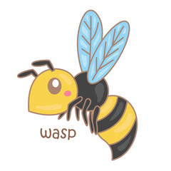 Alphabet W For Wasp Vocabulary Reading School Lesson Cartoon Illustration Vector Clipart Sticker