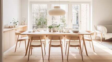 Editorial-Style Photo: High Angle Scandinavian Dining Generative AI