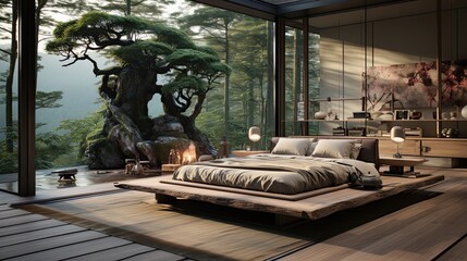 Japanese Zen Bedroom: Tatami Mat & Shoji Screen Generative AI