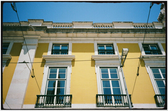 The facade of the building