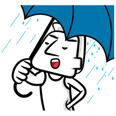 Heavy rain white man holding umbrella