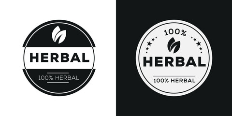 Fototapeta na wymiar 100% Herbal label, vector illustration.