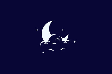 Obraz na płótnie Canvas Crescent moon logo with cloud combination