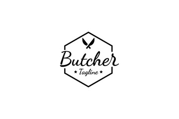 Butcher knife logo in emblem or badge design