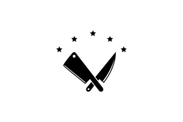 Butcher knife logo design with stars ornament