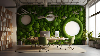 Salle de travail dans un univers de verdure