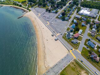 East Beach aerial view at the mouth of Acushnet River at harbor of New Bedford, Massachusetts MA, USA. 