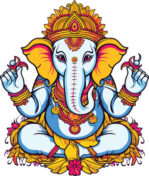 colorful lord ganesha vector illustration on isolated background, colorful lord ganesha for t-shirt design, sticker and wall art