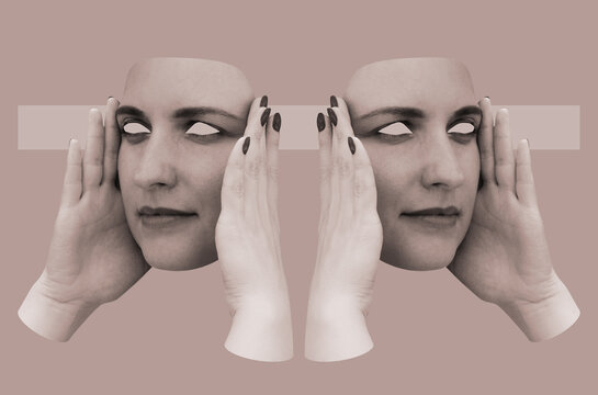 Collage in surrealism style with face of a woman