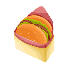 Hamburger vector illustration. Cartoon drawing of takeaway lunch meal isolated on white background. Fast food concept
