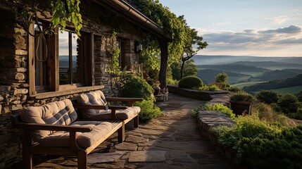 Obraz premium Tropical Outdoor Patio: Palms & Poolside Lounge Generative AI