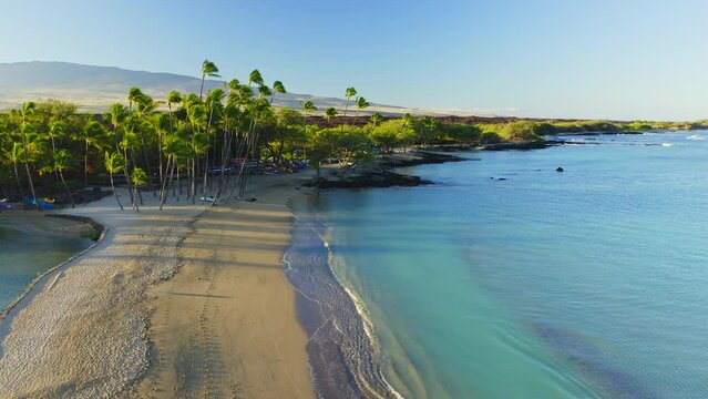 Aerial Flying Forward Sandy Island Coastline