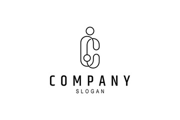 C letter line logo design with people care combination
