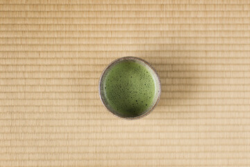 Matcha tea cup on tatami mat